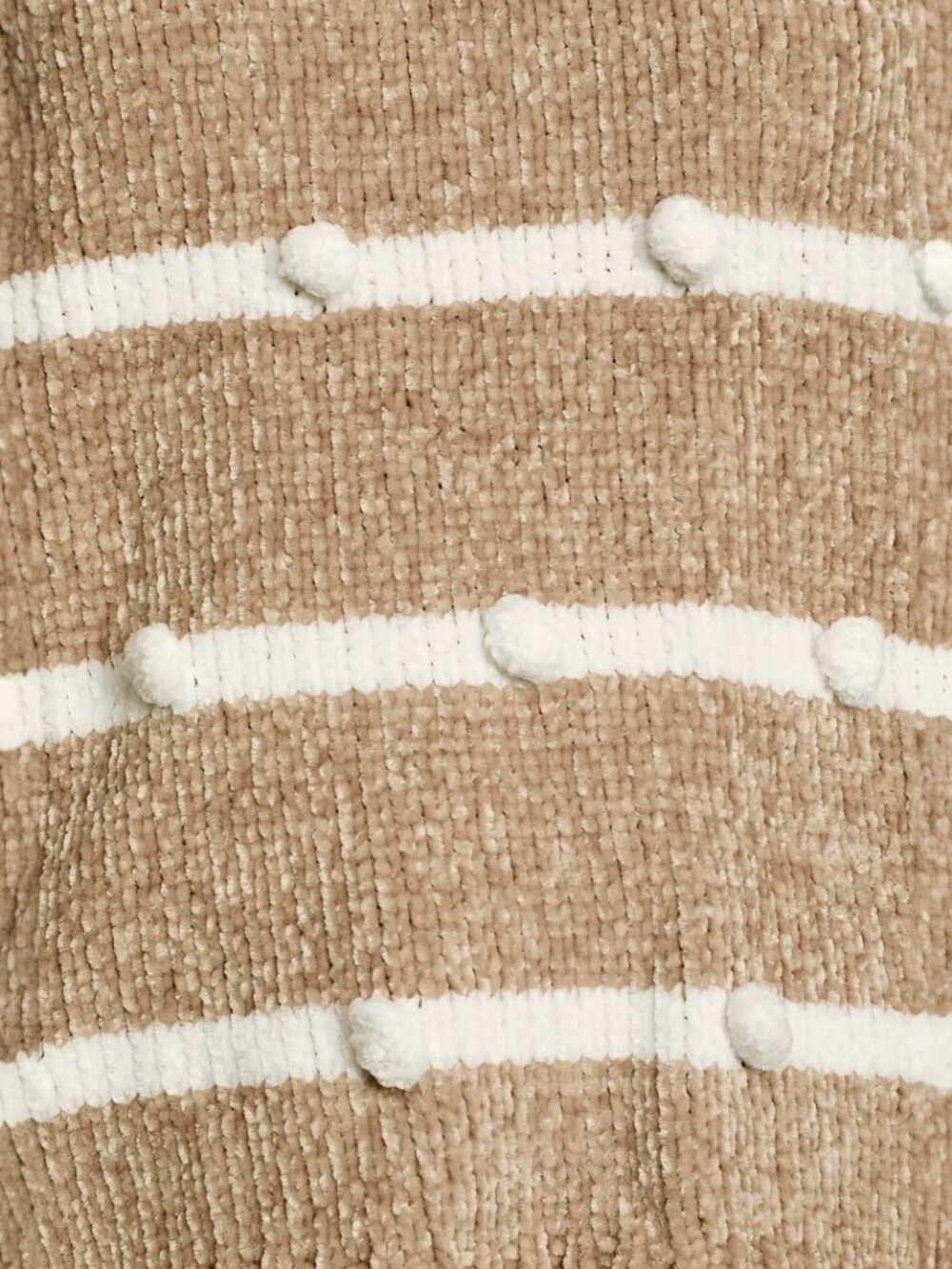 Lulus Cozy Times White and Beige Striped Chenille Knit Pom-Pom Sweater NWT - Picture 5 of 8
